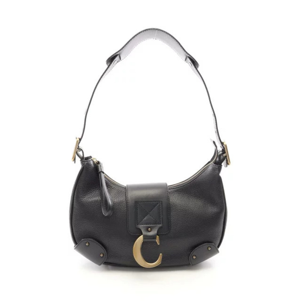 Chloe C shaped clasp shoulder bag leather black